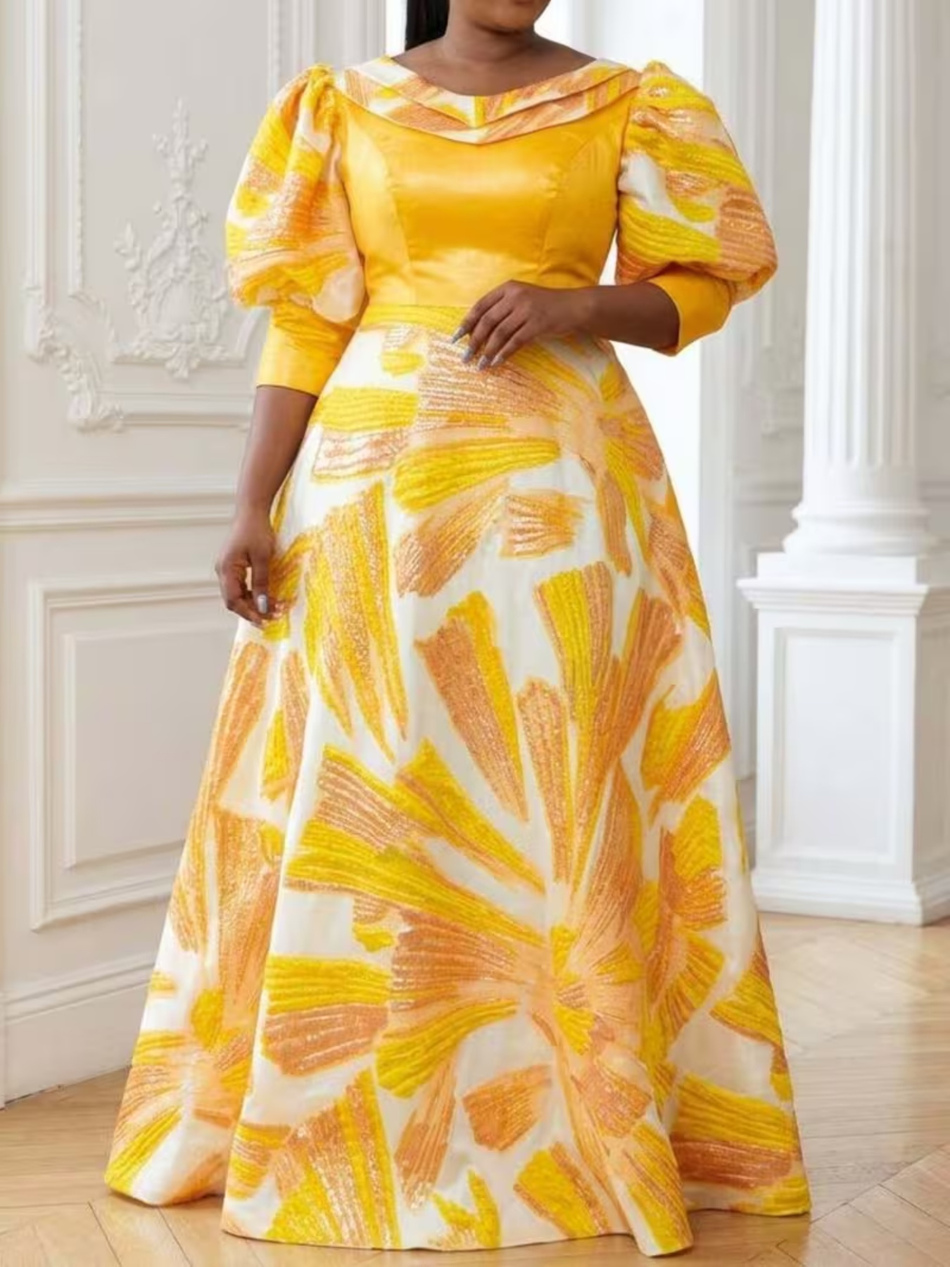 Men'S Formal Wear For Wedding Guest - Plus Size Women Printed Satin Maxi