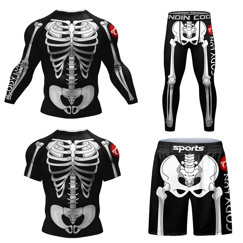Men'S Formal Wear Rental - New Skull Rashguard Jiu Jitsu T-shirt+Pants