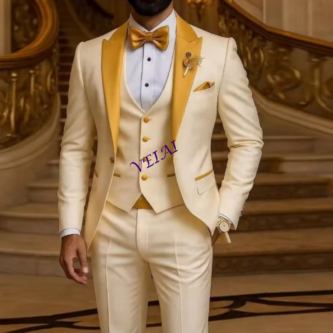 Men'S Formal Wear Rental - CustomizedGold Collar Ivory Men Suit Wedding