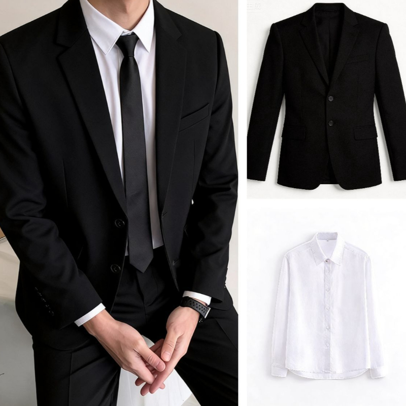 Men'S Formal Wear For Engagement - Men Business Casual Black Suit Set