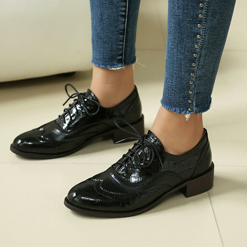 Women Stone Print Brogue Oxfor - Patent Leather Oxford review and price