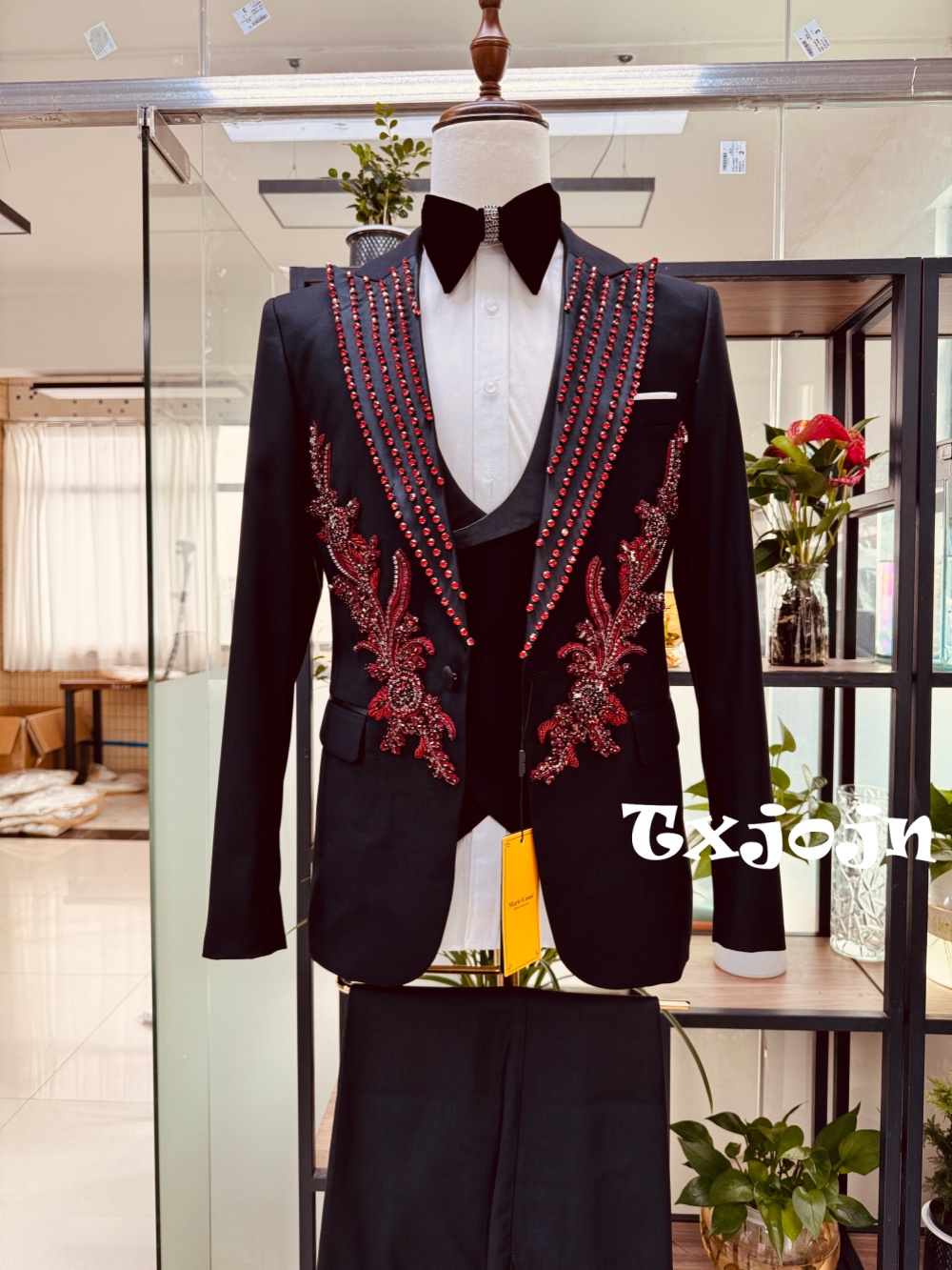 New Men's Red Crystal Suit Set - Men Formal Wear Red review and price