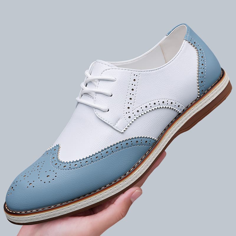 Mens White Blue Two Tone Brogu - Patent Leather Oxford review and price