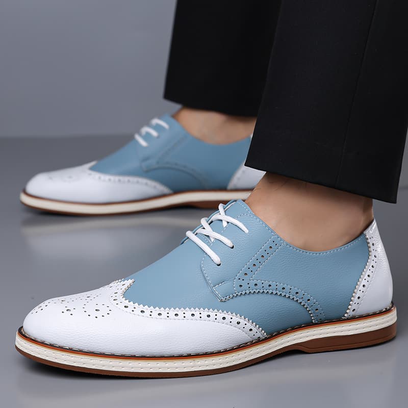 Mens White Blue Two Tone Brogu - Patent Leather Oxford review and price