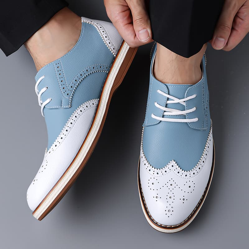 Mens White Blue Two Tone Brogu - Patent Leather Oxford review and price