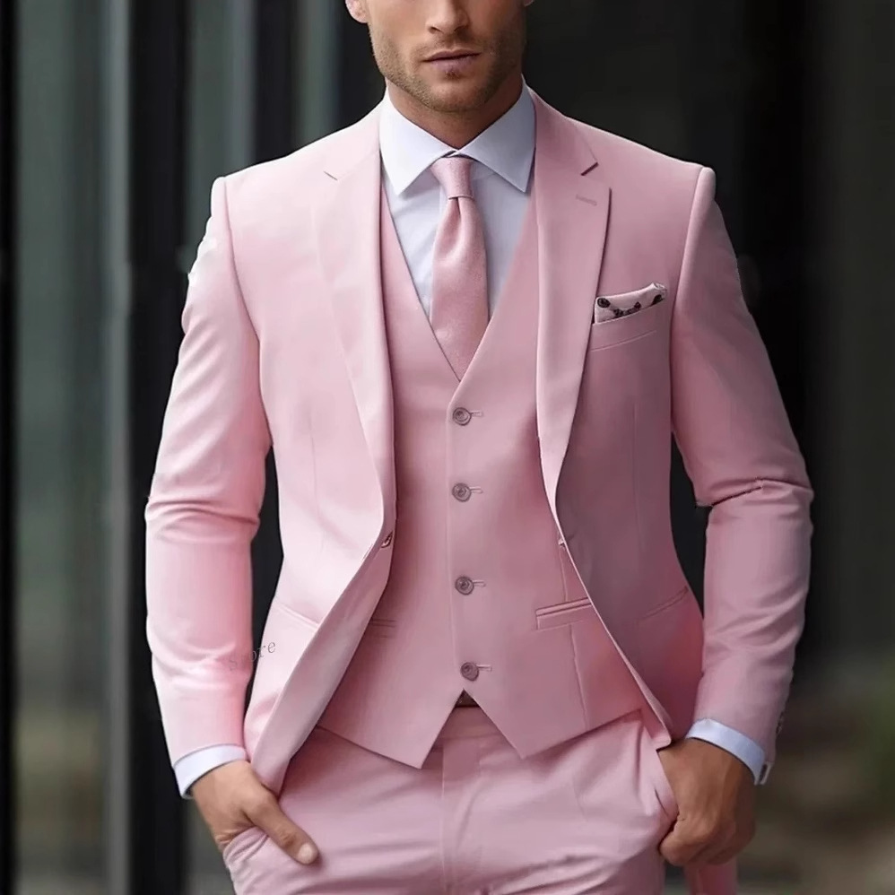 3 Pieces Pink Formal Men Suits - Men'S Formal Wear For Reception review and price