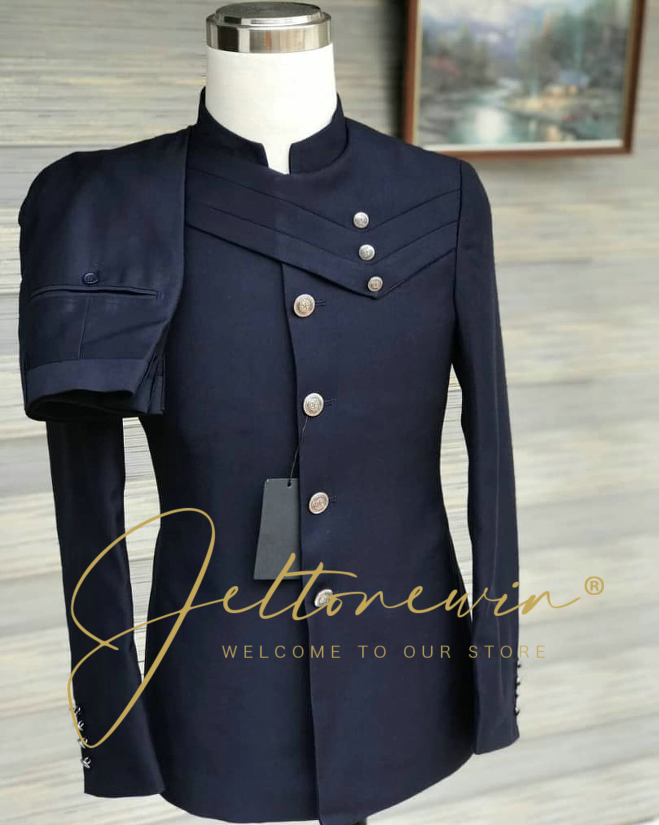 Men's Navy Blue Suit Set with  - Men Formal Wear Design review and price