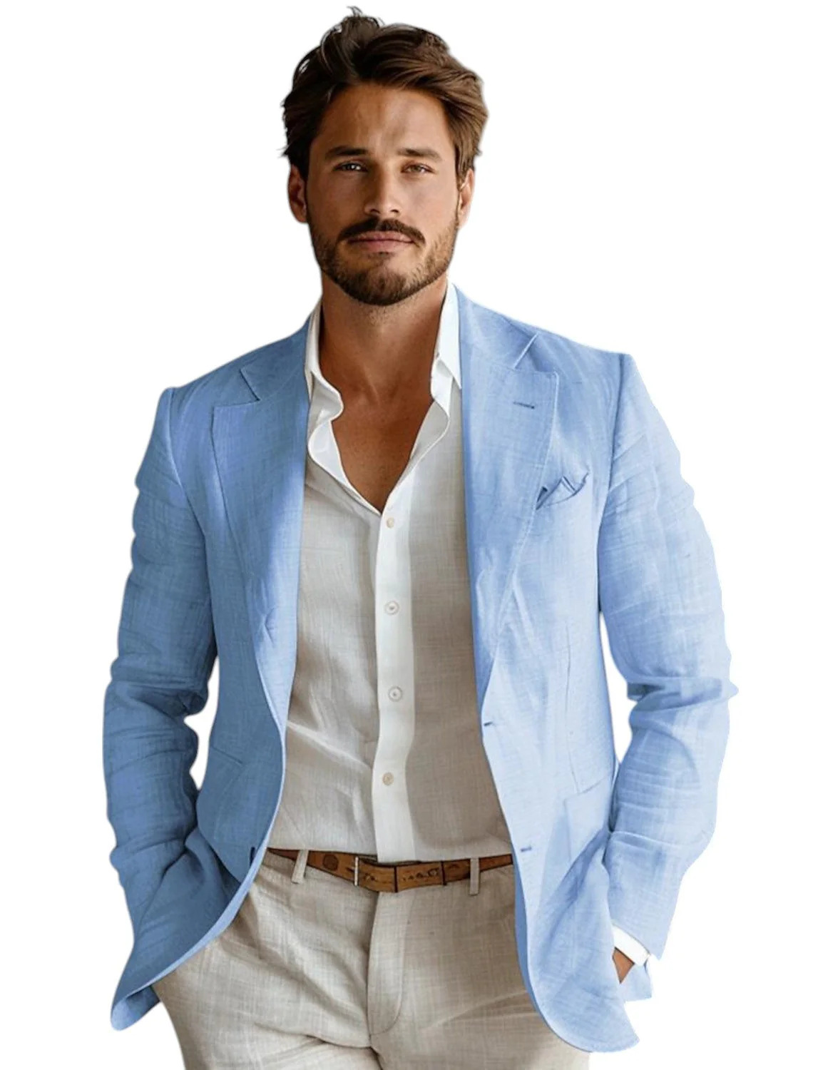 Blue Slim Fit Men's Linen Blaz - Men Formal Wear Design review and price